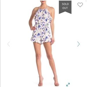 One One Six Lilac Square Halter Neck Ruffle Lined Floral Romper Jumper Large